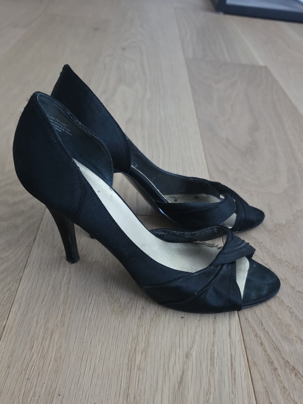 Nine West Black Satin Open-Side Peep-Toe Heels
